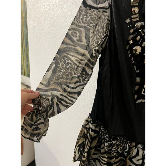 NWT Pretty Angel zebra & black top w sheer sleeves dressy beaded size M - Picture 10 of 11